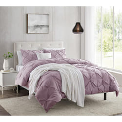 Nestl Dusty Purple Duvet Cover Queen Size - Pintuck Queen Duvet Cover Set  3 Piece Double Brushed Duvet Covers with Button Closure  1 Pinch