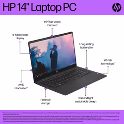 HP 14-em0014na AMD Ryzen™ 7 7730U Laptop 35.6 cm (14") Full HD 8 GB DDR4-SDRAM 1 TB SSD Wi-Fi 6 (802.11ax) Windows 11 Home in S mode Black - Additional view 7