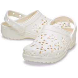 ) Crocs Classic Floral Cut Out Thermoplastic Chalk Clogs - White, 3 (Adults'