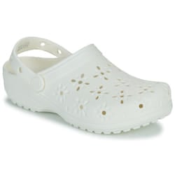 ) Crocs Classic Floral Cut Out Thermoplastic Chalk Clogs - White, 8 (Adults'