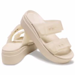 ) Crocs Brooklyn Buckle Low Wedge Women's Sandstone Sandals - White, 5 (Adults'
