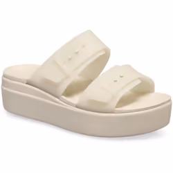 ) Crocs Brooklyn Buckle Low Wedge Women's Sandstone Sandals - White, 6 (Adults'
