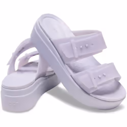 ) Crocs Brooklyn Buckle Low Wedge Women's Purple Moon Sandals - Purple, 4 (Adults'