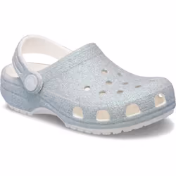 ) Crocs Classic Glitter Clog Thermoplastic White Loafers - White, 4 (Adults'