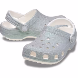 ) Crocs Classic Glitter Clog Thermoplastic White Loafers - White, 4 (Adults'