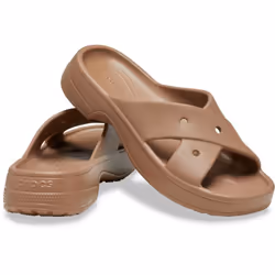 ) Crocs Classic Cross Strap Thermoplastic Women's Milk Chocolate Sandals - Brown, 4 (Adults'