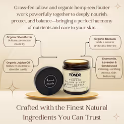 All-Natural Tallow & Hemp Body Butter | Chamomile & Sandalwood Scent | Deeply Hydrating Skincare | 2 oz