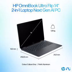HP OmniBook Ultra Flip 14-fh0006na Intel Core Ultra 7 256V Hybrid (2-in-1) 35.6 cm (14") Touchscreen 3K 16 GB LPDDR5x-SDRAM 1 TB SSD Wi-Fi 7 (802.11be) Windows 11 Home Grey - Additional view 8