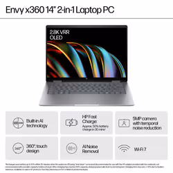 HP ENVY x360 14-fc0021na Intel Core Ultra 7 155U Hybrid (2-in-1) 35.6 cm (14") Touchscreen 3K 16 GB LPDDR5-SDRAM 1 TB SSD Wi-Fi 6E (802.11ax) Windows 11 Home Grey