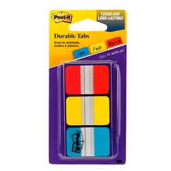 Post-It Tabs, 1 inch Solid, Red, Yellow, Blue, 22 Tabs/Color, 66/Dispenser, Blue, Red, Yellow, 25.4 mm, 38 mm, 22 sheets