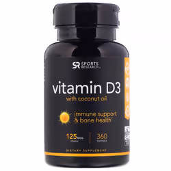 Sports Research, Vitamin D3 with Coconut Oil, 125 mcg 360 Softgels