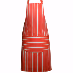 Full plain apron with front pocket for chefs, butchers, kitchen cooking, craft, and baking. - Red Stripe