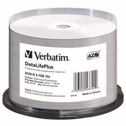 Verbatim DataLifePlus, DVD-R, 120 mm, Printable, Spindle, 50 pc(s), 4.7 GB