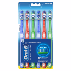 Oral-B Healthy Clean Toothbrushes Medium Bristles 6 Count (Assorted colors)