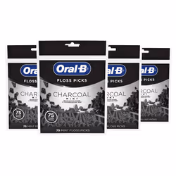 Oral-B Charcoal Infused Mint Dental Floss Picks  75 Count  Pack Of 4