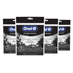Oral-B Charcoal Infused Mint Dental Floss Picks  75 Count  Pack Of 4