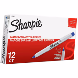 Sharpie 37003 Ultra-Fine Permanent Marker  Marks on Paper and Plastic  Resist Fading and Water  AP Certified  Blue Color  12  ...