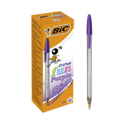 BIc cristal Fun  Ballpoint Pens  SmudgeProof Writing Pens and Wide Point 16 mm  Ideal for School  Purple Ink  Pack of 20