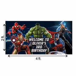 Personalized Birthday Banner For Superhero Theme Party 24"x48" or 42"x84"