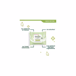 Simple Kind to Skin - Facial Wipes for sensitive skin with Glycerin, Vitamin E,and  Vitamin B5 -25 pc pack of 6
