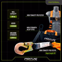 Frontline RK5PTB50 Combat Complete Roofers Kit with 50 Lifeline  Combat Economy Series Full Body Harness Size Universal  H