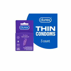 Durex Extra Sensitive Condoms, Ultra Thin, Lubricated Natural Rubber Latex Condoms for Men, FSA & HSA Eligible, 3 Count