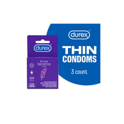 Durex Extra Sensitive Condoms, Ultra Thin, Lubricated Natural Rubber Latex Condoms for Men, FSA & HSA Eligible, 3 Count