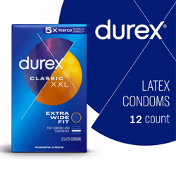 Durex XXL Extra Long Extra Wide Large Natural Rubber Latex Condoms for Men, FSA & HSA Eligible, 12 Ct