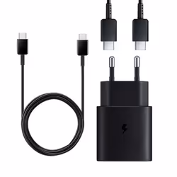 Official Samsung EU 2 Pin EP-TA800EBE Quick Charge Adapter 25W USB Type C Black - Plug And Cable