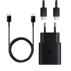 Official Samsung EU 2 Pin EP-TA800EBE Quick Charge Adapter 25W USB Type C Black - Plug And Cable