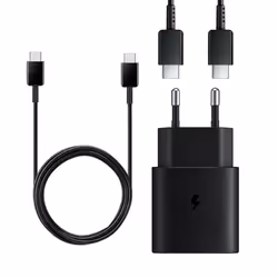 Samsung EU 2 Pin 2 Amp 25 Watt Super Fast Mains Charger USB-C Data Cable Black - Adapter & Cable