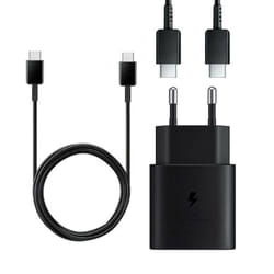 Samsung EU 2 Pin 2 Amp 25 Watt Super Fast Mains Charger USB-C Data Cable Black - Adapter & Cable