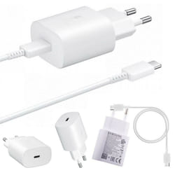 Official Samsung 2 Pin 2 Amp 25 Watt Super Fast Mains Charger USB-C Data Cable In White - Adapter & Cable