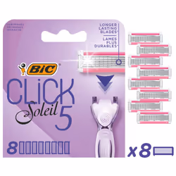 Click 5 Soleil Women's Razor Refills, 3 Moveable Blades and Lubricating Strip - Box of 8 Cartridges, Purple, 8 Count (Pack of ...
