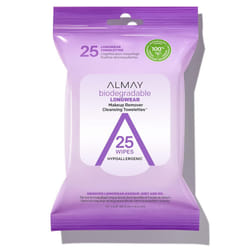 Almay Face Makeup Remover Wipes Longwear  Waterproof Hypoallergenic Fragrance Free Dermatologist  Ophthalmologist Tested 25 Count Pack of 1