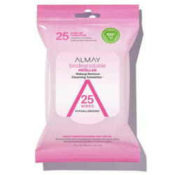 Almay Makeup Remover Cleansing Towelettes Biodegradable Micellar Water Wipes for Sensitive Skin Hypoallergenic Cruelty  FragranceFree 25 Count