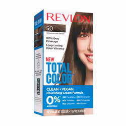 Revlon Total Color Permanent Hair Color Clean and Vegan 100% Gray Coverage Hair Dye 50 Medium Natural Brown 3.5 oz