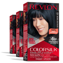 Revlon Permanent Hair Color  Permanent Black Hair Dye  Colorsilk with 100% Gray Coverage  Ammonia-Free  Keratin and Amino Acids  Black Shades (Pack of