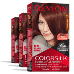 Revlon Permanent Hair Color  Permanent Red Hair Dye  Colorsilk with 100% Gray Coverage  Ammonia-Free  Keratin and Amino Acids  Red Shades (Pack of 3)
