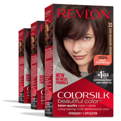 Revlon Permanent Hair Color  Permanent Brown Hair Dye  Colorsilk with 100% Gray Coverage  Ammonia-Free  Keratin and Amino Acids  Brown Shades (Pack of