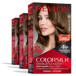 Revlon Permanent Hair Color  Permanent Brown Hair Dye  Colorsilk with 100% Gray Coverage  Ammonia-Free  Keratin and Amino Acids  Brown Shades (Pack of