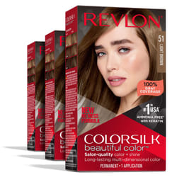 Revlon Permanent Hair Color  Permanent Brown Hair Dye  Colorsilk with 100% Gray Coverage  Ammonia-Free  Keratin and Amino Acids  Brown Shades (Pack of