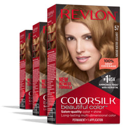 Revlon Permanent Hair Color  Permanent Brown Hair Dye  Colorsilk with 100% Gray Coverage  Ammonia-Free  Keratin and Amino Acids  Brown Shades (Pack of