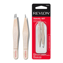 Revlon Designer Series Mini Tweezer Set  Hair Removal Tool Kit with Mini Slant-tip and Point Tip Tweezers  Portable and Easy to Use Made with Long Las
