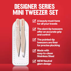 Revlon Designer Series Mini Tweezer Set  Hair Removal Tool Kit with Mini Slant-tip and Point Tip Tweezers  Portable and Easy to Use Made with Long Las