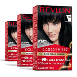 Revlon ColorSilk with Bond Repair Complex  Black Permanent Hair Color  100% Gray Coverage  Ammonia Free Hair Dye  Vegan Keratin  10 Black (Pack of 3)