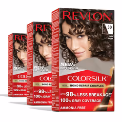Revlon ColorSilk with Bond Repair Complex Permanent Hair Color 100 Gray Coverage Ammonia Free Hair Dye Vegan Keratin 30 Dark ...