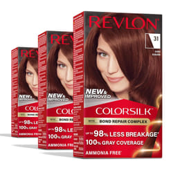 Revlon ColorSilk with Bond Repair Complex Permanent Hair Color 100 Gray Coverage Ammonia Free Hair Dye Vegan Keratin 31 Dark Auburn Pack of 3