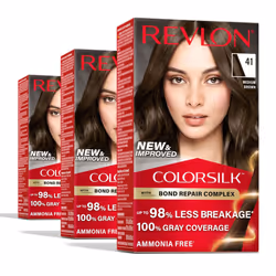 Revlon ColorSilk with Bond Repair Complex Permanent Hair Color 100 Gray Coverage Ammonia Free Hair Dye Vegan Keratin 41 Mediu ...