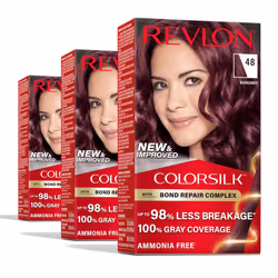 Revlon ColorSilk with Bond Repair Complex Permanent Hair Color 100 Gray Coverage Ammonia Free Hair Dye Vegan Keratin 48 Burgu ...